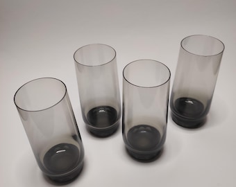 4 vintage 1950s/1960s juice/water glasses, Driburg, Germany, Mid-Century smoked glass with beveled base, handmade