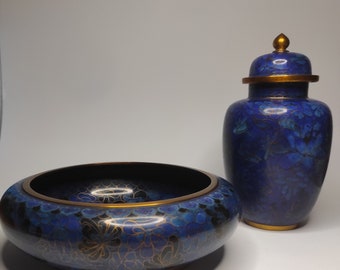 Cloisonne Schale und Deckeldose aus China mid century