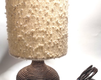 1970s pottery European vintage studio ceramic lamp signed Trude, original lampshade Germany Austria Switzerland handmade