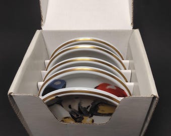 Lengsfeld "Zurich Edition" - "Finest European Artist Collection" enSoie Decor Porcelain Set of 5 Small Plates with Gold Rim, Excellent Condition, Original Packaging