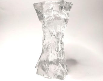 1974 Peill + Putzler Germany rare collector's item ice glass candle holder "15320 Alaska" crystal cast, pressed, two candle sizes