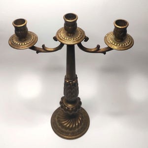 Large candle holder Italy Mid Century brass handmade 3-flame antique Empire style 1960s