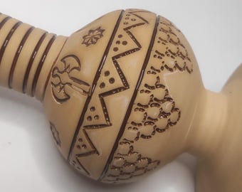 Vintage, archaic, pottery-style Triumph vase, 1960s Crete, with battle axe and grape decoration