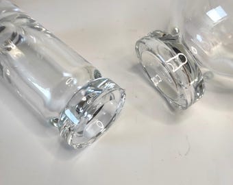 Two rare 1970s Ichendorf brutalist crystal vase set, cylindrical and bulbous, West Germany vintage top pieces