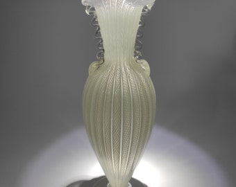 1950s Zanfirico Vase Murano attributed to Salviati Height 20 cm, colorless glass with woven glass thread inlays. Foot vase rare