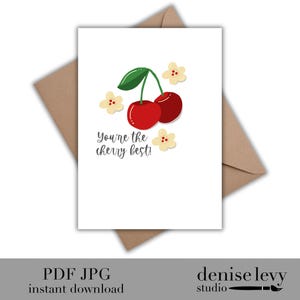 Tarjeta de cereza imprimible, tarjeta de cereza ideal, tarjeta de amor, linda, tarjeta de felicitación, tarjeta &quot;Pensando en ti&quot;, descarga instantánea