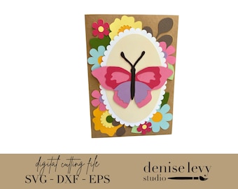 Butterfly Floral Card SVG Cut File: 5x7 Cricut & Silhouette (Digital Download)