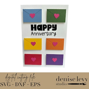 Tarjeta de feliz aniversario, tarjeta SVG, archivo de corte, linda, tarjeta de aniversario, colorida, Cricut, silueta, papercraft, archivo de corte digital
