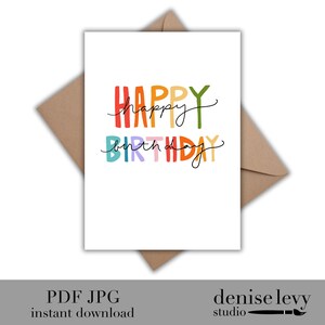 Cartão de aniversário para impressão, cartão de aniversário, cartão de aniversário colorido, cartão caprichoso, download instantâneo