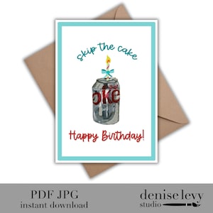 Carte d'anniversaire Coke light, carte d'anniversaire, carte d'anniversaire sautez le gâteau, fantaisiste, téléchargement immédiat