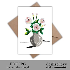 Carte imprimable bouquet de roses, carte de sympathie, carte de roses blanches, salutation générale, carte de remerciement, téléchargement immédiat