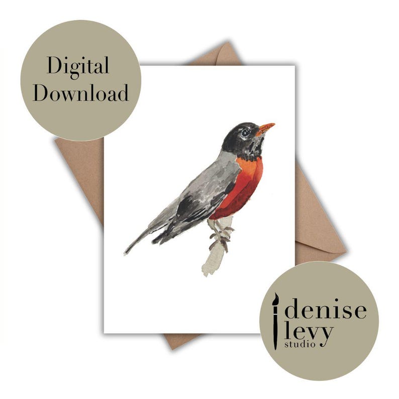 Printable Robin Thank You Card: Watercolor Bird Art (PDF/JPG) - Etsy