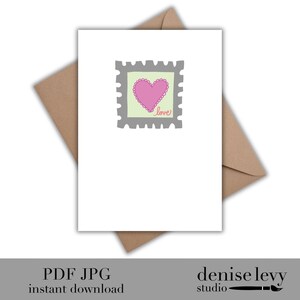 Valentine Card, Valentine&#39;s Day, Heart Card, Cute Valentine, Love Stamp Card, Instant Download