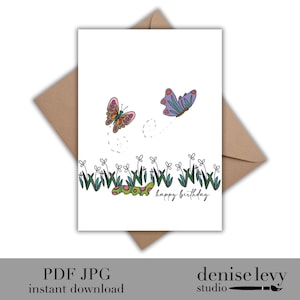Carte d'anniversaire imprimable, carte d'anniversaire, carte d'anniversaire papillon, carte fantaisiste, téléchargement immédiat