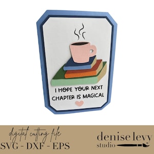 Buchstapel SVG-Karte, Schnittdatei, Karte für nächstes Kapitel, Geburtstagskarte, Abschlusskarte, Karte für einen neuen Job, Cricut, Silhouette, Papier, Digitalschnittdatei