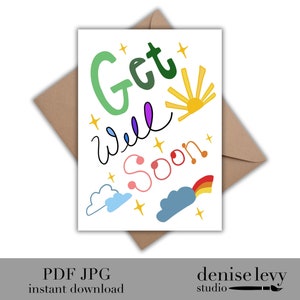 Printable Get Well Soon Card, Get Well Card, Cute, Rainbow, Colorful, Instant Download
