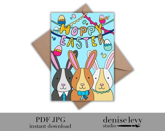 Printable Easter Card, Greeting Card, Spring Card, Easter Bunny Greeting Card, Whimsical Greeting Card