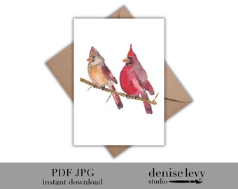 Printable Cardinal Card, Sympathy Card, Red Cardinal, Cardinal Pair, Thank You Card, Nature Card