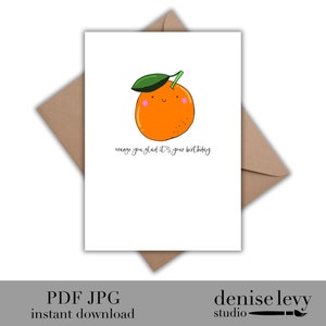Cartão de aniversário para impressão, cartão de aniversário laranja, cartão de aniversário, cartão de aniversário engraçado, cartão caprichoso