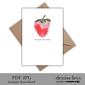 Druckbare Geburtstagskarte, Berry Sweet Geburtstagskarte, Geburtstagskarte, Erdbeerkarte, Frühlingsgeburtstagskarte