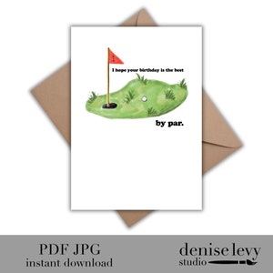 Cartão de aniversário para impressão, cartão de aniversário Golf Par, cartão de aniversário para homens, trocadilhos, download instantâneo