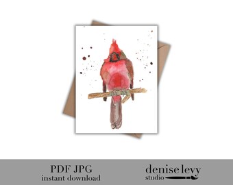 Watercolor Cardinal Sympathy Card: Printable Thank You Card (PDF/JPG)