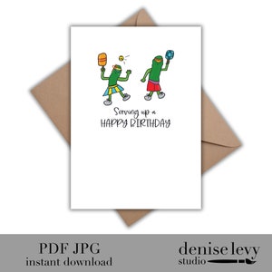 Cartão de aniversário imprimível, cartão de aniversário de pickleball, cartão de aniversário, cartão de aniversário engraçado, bola de picles, cartão caprichoso