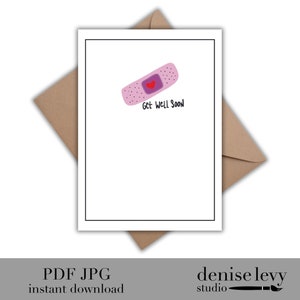 Printable Get Well Soon Card, Get Well Card, Cute, Bandaid Card, Instant Download