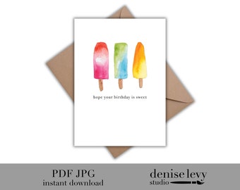 Eis am Stiel Geburtstagskarte: Aquarell Sommer Print (PDF, JPG)
