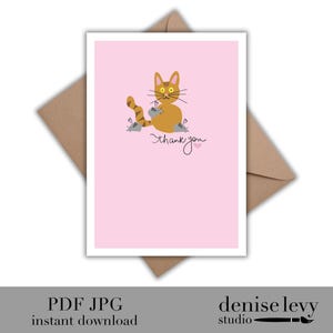 Cat and Mouse Thank You Card: Whimsical Animal Print (Instant Download)