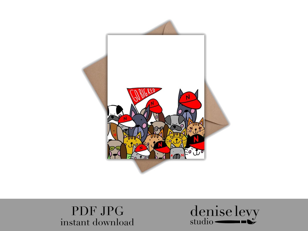 Printable Card, Husker Dogs and Cats Card, Cornhuskers, Nebraska ...