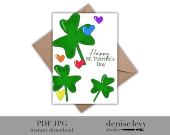 Printable St. Patrick's Day Card, St. Patrick's Day, Clover, Saint Patrick's Day, Greeting Card