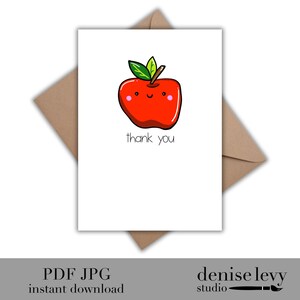Cartão de agradecimento para impressão, cartão Apple, cartão de agradecimento do professor, cartão de download instantâneo