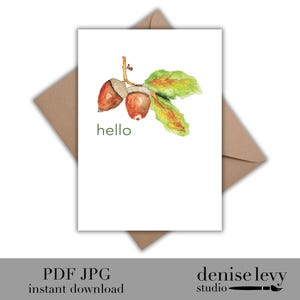 Tarjeta de saludos con bellota imprimible, bellota de acuarela, tarjeta de felicitación, otoño, tarjeta de agradecimiento, descarga instantánea