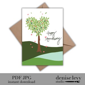Biglietto di auguri stampabile per anniversario, anniversario dell'albero del cuore, biglietto di auguri, biglietto di auguri per anniversario, biglietto di auguri stravagante, download immediato