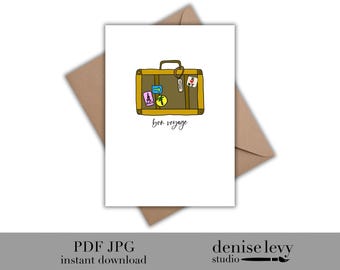 Printable Bon Voyage Card: Whimsical Suitcase Design (Digital Download)