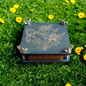 mini prensa botánica con grabado de flores de iris, secado de plantas y flores, prensa de bolsillo de flores, kit, regalo de cumpleaños, regalo del día de las madres, mg3