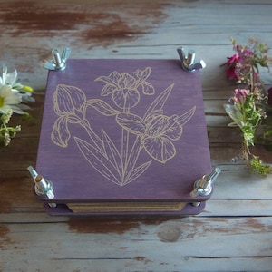 mini prensa botánica con grabado de flores de iris, secado de plantas y flores, prensa de bolsillo de flores, kit, regalo de cumpleaños, regalo del día de las madres, mg3