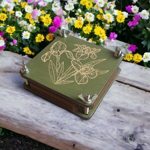 mini prensa botánica con grabado de flores de iris, secado de plantas y flores, prensa de bolsillo de flores, kit, regalo de cumpleaños, regalo del día de las madres, mg3
