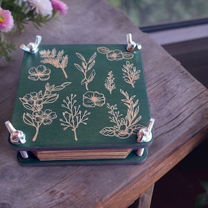 Prensa de bolsillo para flores con grabado de motivos florales, regalo de cumpleaños, mini kit de prensa botánica para secar plantas y flores, regalo de jardín, regalo para adultos mg2