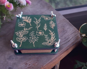 Flower pocket press with floral pattern engraving, birthday gift, mini botanical press kit drying plants flowers, garden gift adult gift mg2