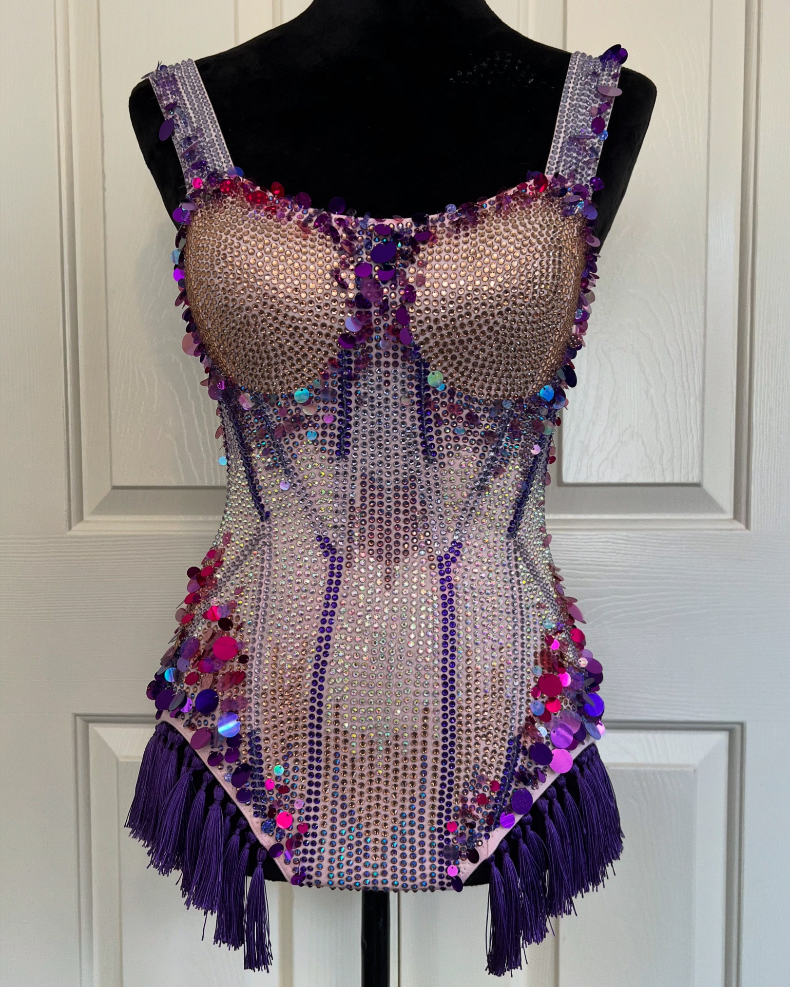 Purple Miss Americana Tassel Rhinestone Sequin Eras Bodysuit