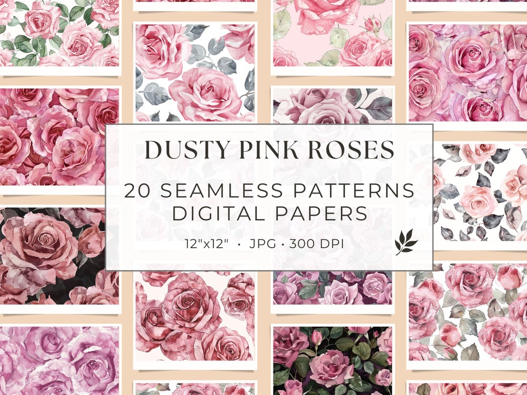 Dusty Pink Roses Flower Seamless Pattern Digital Paper Set - Floral ...