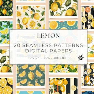 Zitrone Musterdesign Digitales Papier Set - Sommer Zitrus Zitrone Illustration - Zitrone Digitales Scrapbook - Sofort Download - Kommerzielle Nutzung