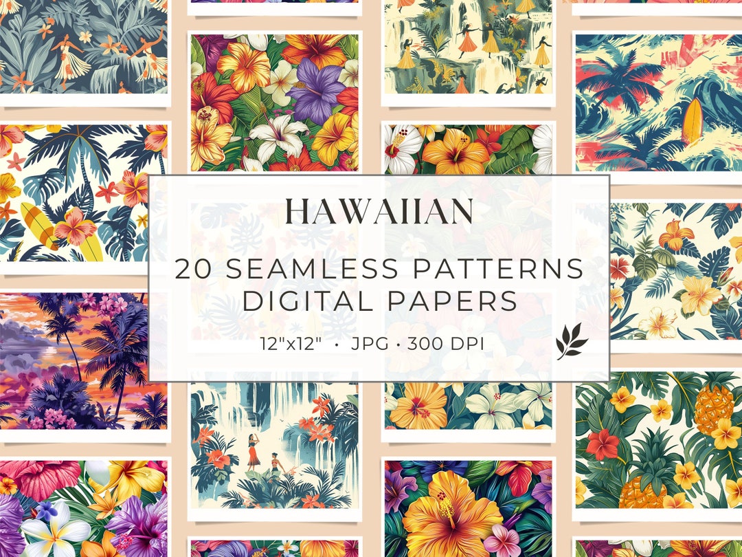Hawaiian Seamless Pattern Digital Paper Set - Tropical Pattern ...