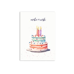 Carte ANNIVERSAIRE Cadeau Gâteau Anniversaire Carte Aquarelle Amitié et Famille - TÉLÉCHARGER