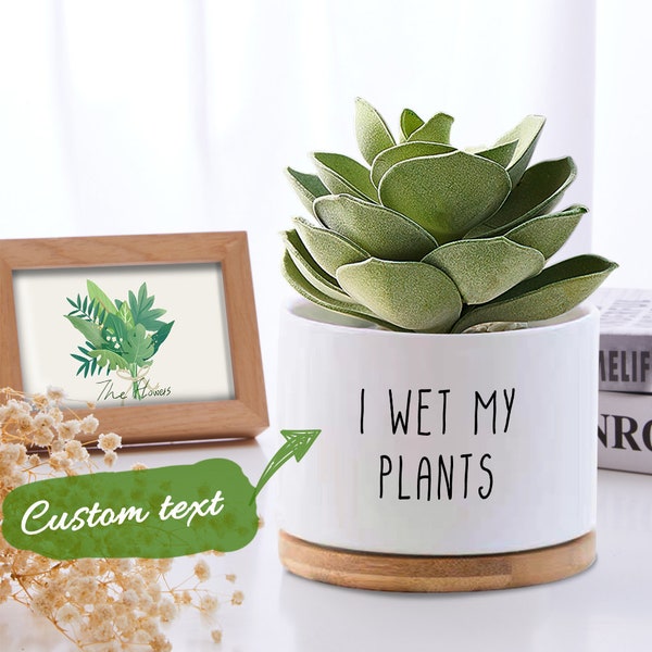 Custom Flower Planter Pot  - Personalized Ceramic Succulent Plant Pot with Bamboo Tray