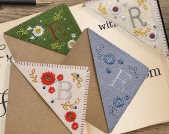 Personalized Bookmark with Initial Custom Embroidered Handmade Seasonal Bookmark - A to Z Letters