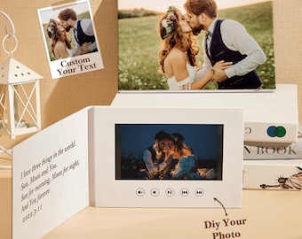 Álbum de boda personalizado con videolibro, regalo para parejas, álbum de fotos recargable con pantalla de vídeo y memoria de 1GB
