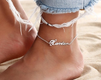 Personalized Name Anklet Sterling Silver